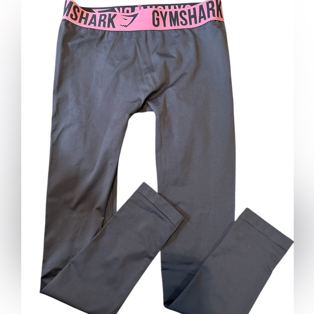 Gymshark Black Leggings with Pink Branded Waistband